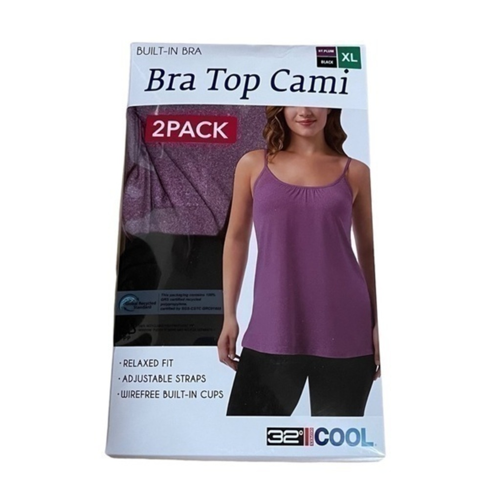 32 Degree Cool Bra Top Cami - Size XL - Heather Plum & Black - NWT